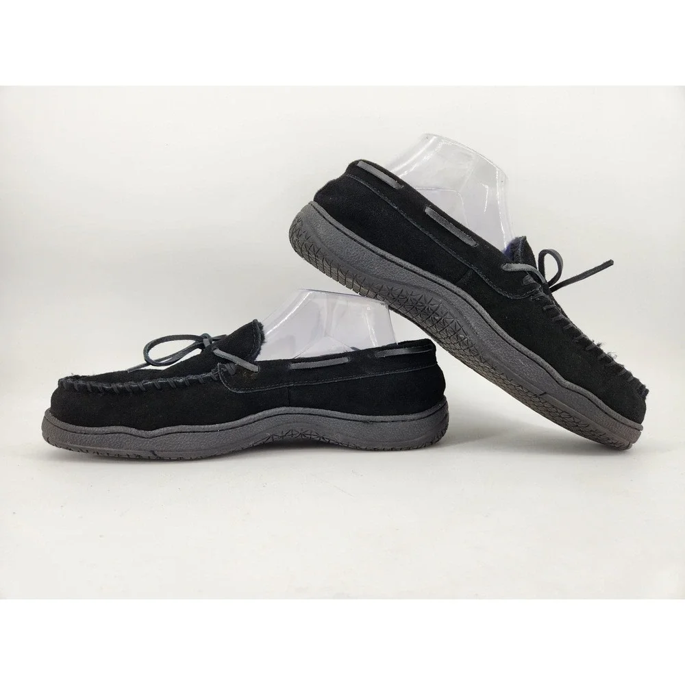 Clarks Moccasin Slippers Mens 9M Black Leather Suede Faux Fur Lined 22SH-011